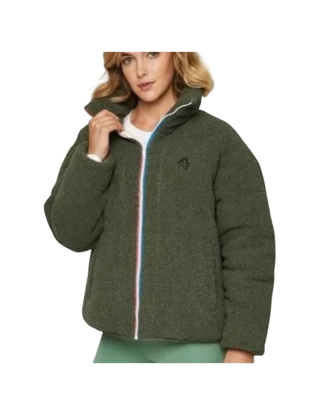 Fourlaps Polar Quilted Reversible Unisex Thyme/White Sherpa Jacket - Size S -NWT